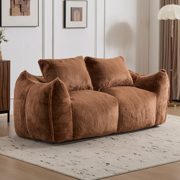 English Elm Giant Ultra Soft Fluffy Loveseat Bean Bag Sofa for Adults, Oversized Shredded Foam Couch with Pillows Brown W3723P353895