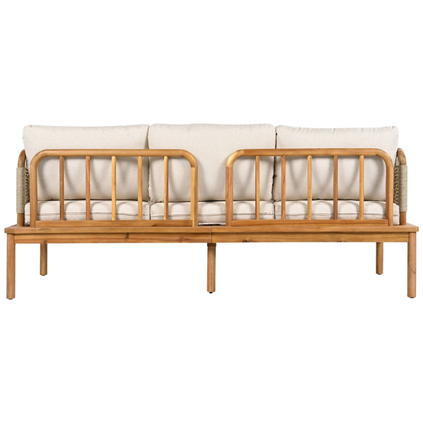 English Elm Christopher Knight Home® - Outdoor 3-piece Acacia Wood and Rope Patio Sofa Set Teak Beige — Water-Repellent Cushions, Durable Hardwood, Handwoven Rope Design N757S342866B