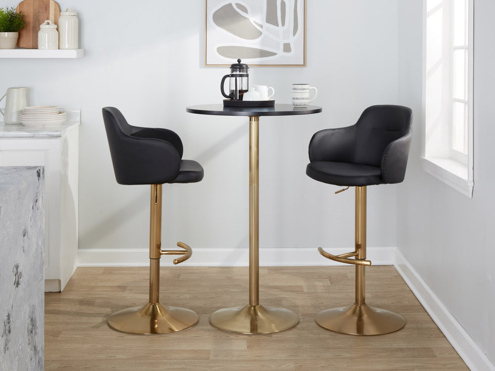 English Elm Adjustable Swivel Barstools Mid-century Modern Walnut and Cream Faux Leather Set of 2 B202S02161