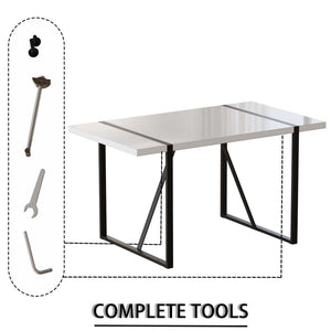 English Elm 55 Inch White Mdf Dining Table with Black Metal Legs Seats Six Industrial Farmhouse W2189P242109