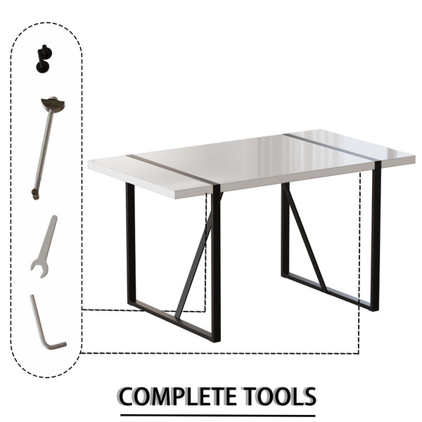 English Elm 55 Inch White Mdf Dining Table with Black Metal Legs Seats Six Industrial Farmhouse W2189P242109