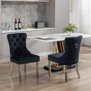 English Elm Hengming Tufted Wingback Velvet Dining Chairs Nailhead Trim Formal Set of 2 Black W212P465069
