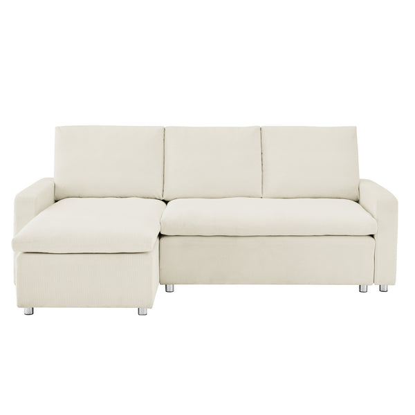 English Elm L L Shaped Convertible Sleeper Sofa Bed with Reversible Chaise, Pull-Out Bed, Hidden Storage Covers Beige W1117S00113