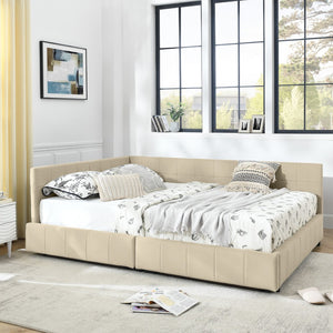 English Elm Queen Size Upholstered Tufted Bed Frame With Sofa-Like Comfort, Elegant Beige Velvet Design W487S00277-GIGA