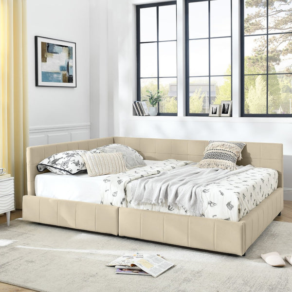 English Elm Queen Size Upholstered Tufted Bed Frame With Sofa-Like Comfort, Elegant Beige Velvet Design W487S00277-GIGA