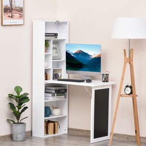 English Elm Homcom Space-Saving Fold-Out Writing Desk With Blackboard & Adjustable Shelf For Home Office Use W2225P217937