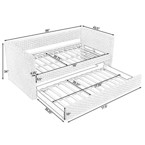 English Elm Twin Upholstered Daybed Sofa with Pull-Out Trundle, Plaid Corduroy Modern Style, Easy Assemble DARK GREY W487S00325