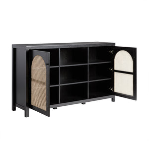 58" 4-Door Sideboard w/ Arched Rattan Panels Black SAHD5DBL2 Walker Edison