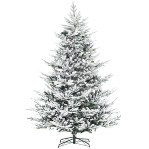 English Elm Homcom 8 Foot Snow Flocked Artificial Christmas Tree With 1479 Realistic Cedar Branches For Holidays W2225P249626