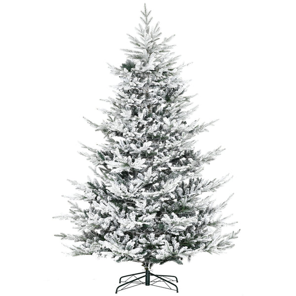 English Elm Homcom 8 Foot Snow Flocked Artificial Christmas Tree With 1479 Realistic Cedar Branches For Holidays W2225P249626
