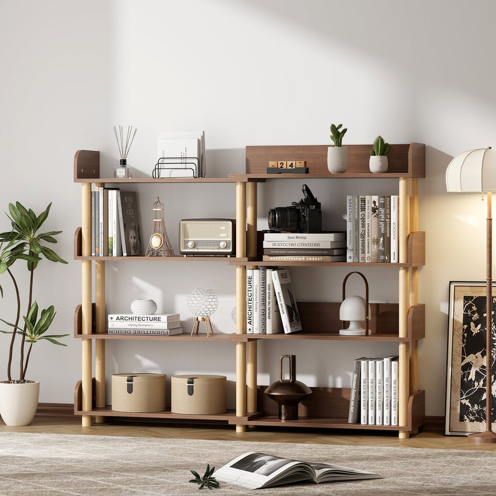English Elm 4 Tier Retractable Rotatable Corner Bookcase – Walnut Wooden 4-Shelf Space-Saving Rack, Durable MDF & Solid Wood W1801P195686