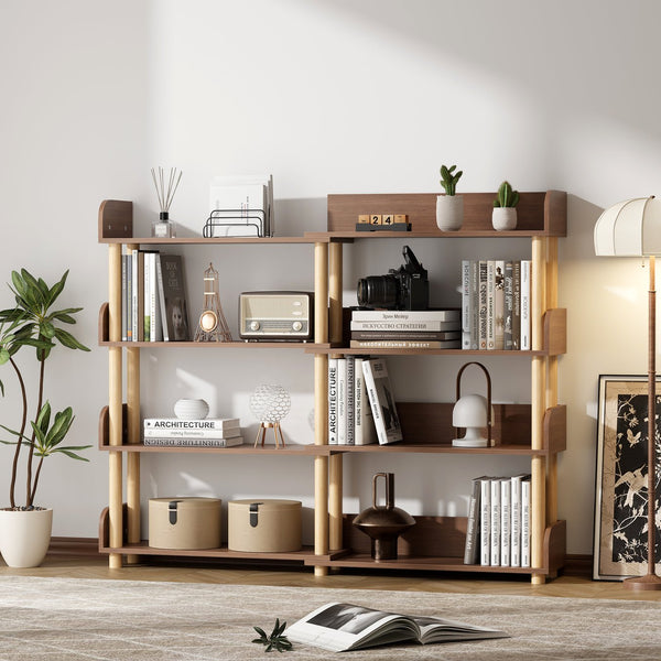 English Elm 4 Tier Retractable Rotatable Corner Bookcase – Walnut Wooden 4-Shelf Space-Saving Rack, Durable MDF & Solid Wood W1801P195686