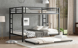 English Elm Queen Metal Bunk Bed With Twin Trundle - Stylish Space-Saving Solution For Shared Bedrooms Or Guests W1580S00131-GIGA