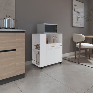 English Elm Bethesda Kitchen Cart White – Durable Engineered Wood, Open Shelf & Double-Door Cabinet for Storage B092P286113