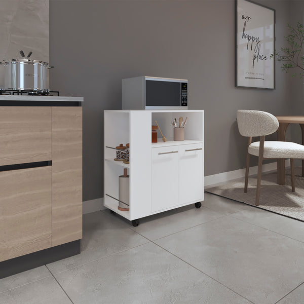 English Elm Bethesda Kitchen Cart White - Engineered Wood Storage Cart with Open Shelf, Double-Door Cabinet, Durable Finish B092P286113