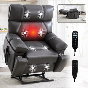 English Elm Dark Grey Leatheraire Power Lift Recliner Dual Motor Massage Heat Heavy Duty W1803P340317