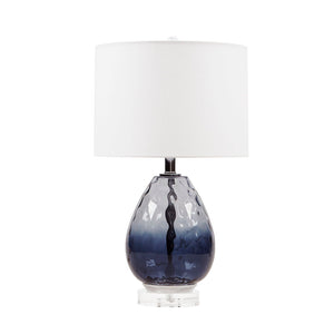 JLA Home 510 Design - Ombre Glass Table Lamp with Gradient Base and Cream Drum Shade for Cozy Ambient Lighting, Modern Style Dark Blue UH153-0099