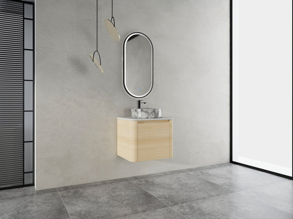 English Elm 24'' Wall-Mounted Bathroom Vanity With Ceramic Vessel Sink & Soft-Close Door For Small Spaces W999S00460