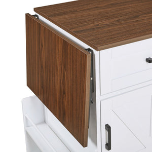English Elm K&k Farmhouse Rolling Kitchen Cart with Drop Leaf Drawer Open Rack Lockable Wheels White N707P404539W