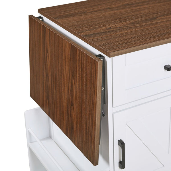 English Elm K&k Farmhouse Rolling Kitchen Cart with Drop Leaf Drawer Open Rack Lockable Wheels White N707P404539W