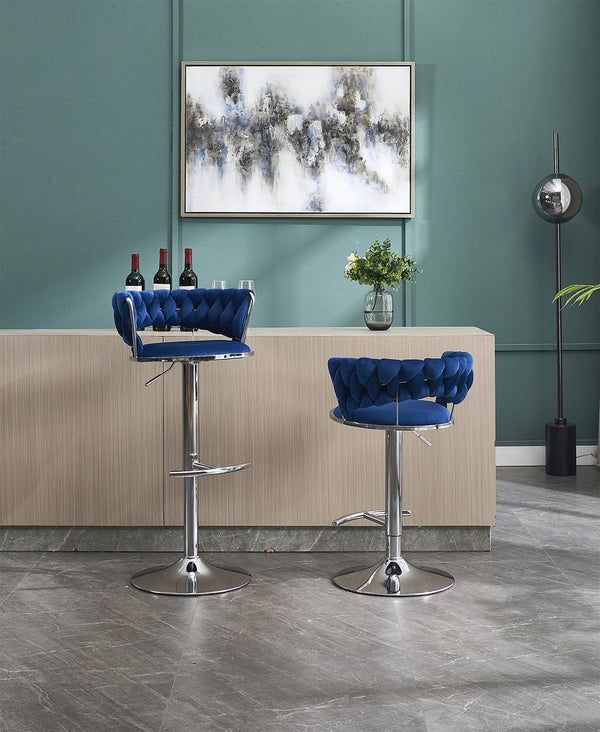 English Elm Set of 2 Velvet Bar Stools with Chrome Base Swivel Height Adjustment Plush Cushion Modern Comfort Blue W1249P247741