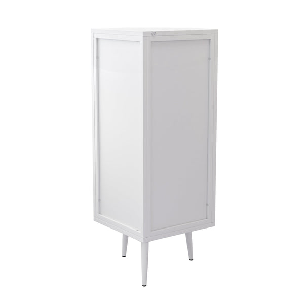 English Elm 22.25'' Floor Corner Cabinet with Tempered Glass Doors, Three-Tier Metal Frame Storage for Home White W757P180793