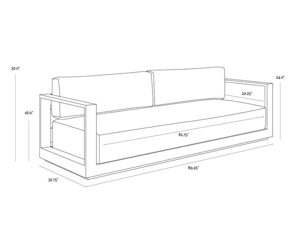 Sunpan TAVIRA Sofa - Charcoal Aluminum Frame with Lanikai Salt and Pepper Fabric for Outdoor Luxury Living 109656V