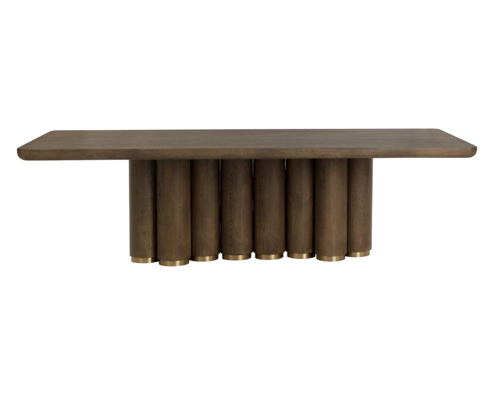 Sunpan SALIX Dining Table - 102" Warm Chocolate Oak with Sculptural Base, Perfect for Family Gatherings & Style 112358