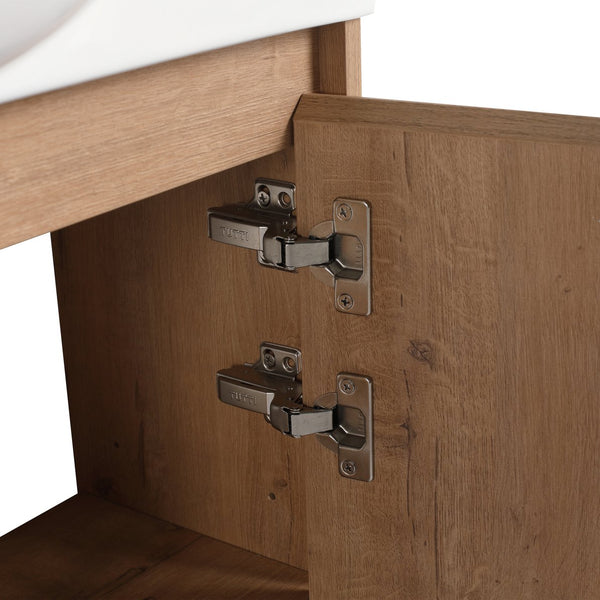 English Elm 30'' Freestanding vanity with white ceramic sink, soft-close doors, water-resistant melamine finish, modern handle design Imitative Oak W999P310754
