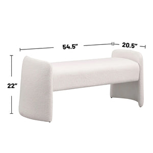 English Elm Velvet Bouclé Upholstered Accent Bench with Padded Foam Seat, Rounded Arm Supports in Ivory Elegance B016P381263