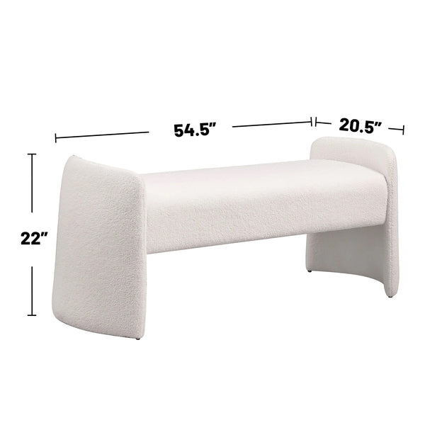 English Elm Velvet Bouclé Upholstered Accent Bench with Padded Foam Seat, Rounded Arm Supports in Ivory Elegance B016P381263