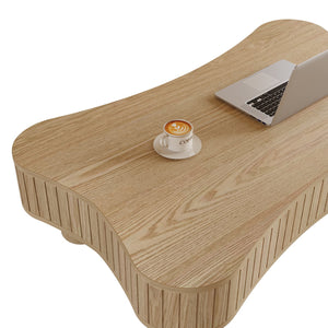 English Elm Lift Top Coffee Table with Silent Hydraulic Lift, Fluted Panels & Hidden Storage, Rounded Corners Natural Wood W1445P355621