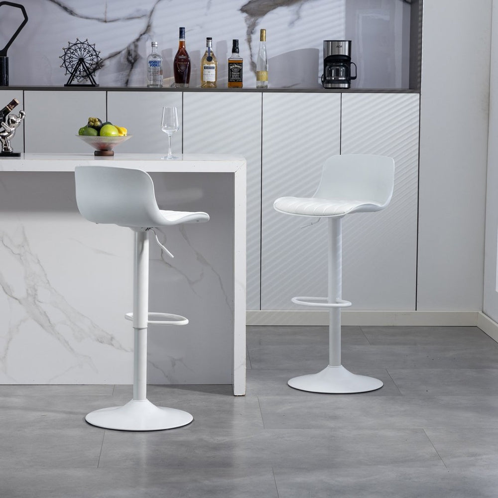 English Elm Bar Stools Set of 2 Adjustable Swivel Pu Leather Kitchen Island Seating with Back White W676P358683