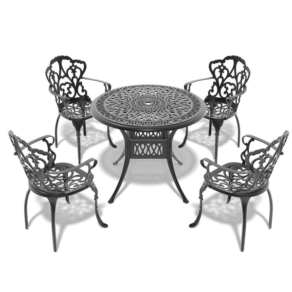 English Elm 5-piece Cast Aluminum Outdoor Dining Set with Relief Carved Frame and All-weather Cushions W1710S00545