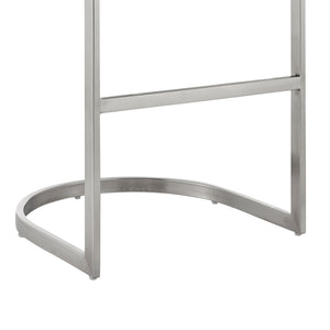 English Elm Zevrin Brushed Stainless Steel Bar Stool with White Faux Leather, Cantilever Base, 400lb Capacity B2736P354389