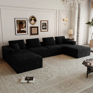 English Elm 141.73*70.87"modular Six Piece Corduroy Sectional Sofa Cloud Cushions No Assembly W3819S00139