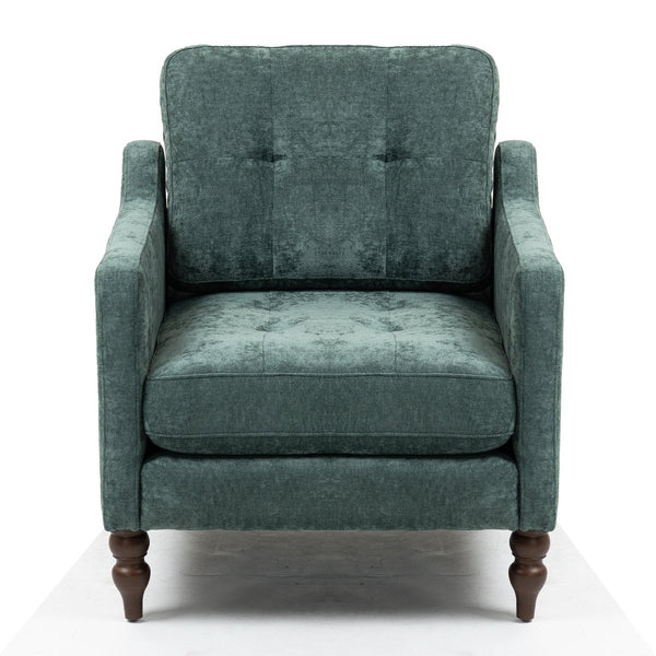 English Elm Accent Comfy chenille chair with USB charging, ergonomic wide back, high-rebound sponge, retro wooden legs Dark Green W2715P312490