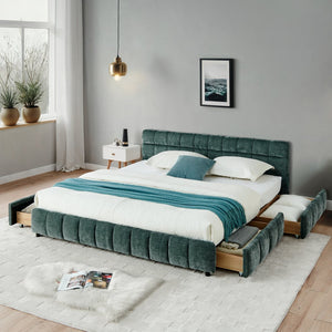 English Elm California King Upholstered Bed Frame With Plush Chenille Fabric, Storage Drawers & Modern Design W487P311314