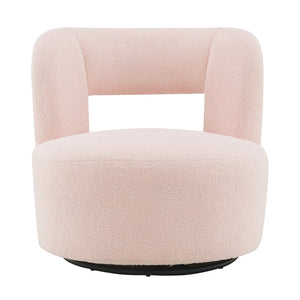 English Elm Swivel Teddy Fabric Barrel Chair with 360° Base, Plush Upholstery, Durable Plywood Frame, Cozy Seating Light Pink W2671P230457