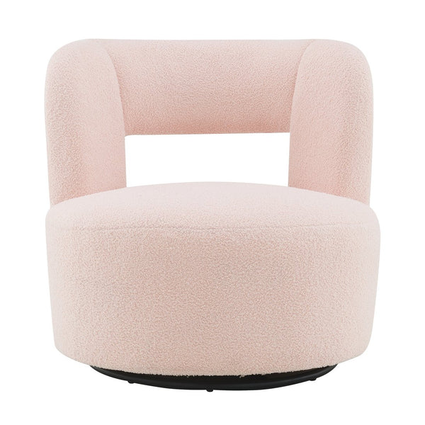 English Elm Swivel Teddy Fabric Barrel Chair with 360° Base, Plush Upholstery, Durable Plywood Frame, Cozy Seating Light Pink W2671P230457