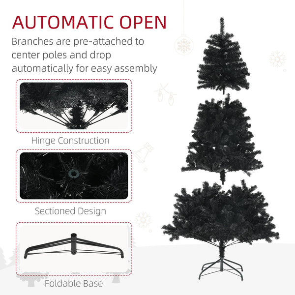 English Elm Homcom 6Ft Tall Unlit Artificial Christmas Tree With 1000 Branch Tips, Auto-Open Design, Steel Base W2225P249629