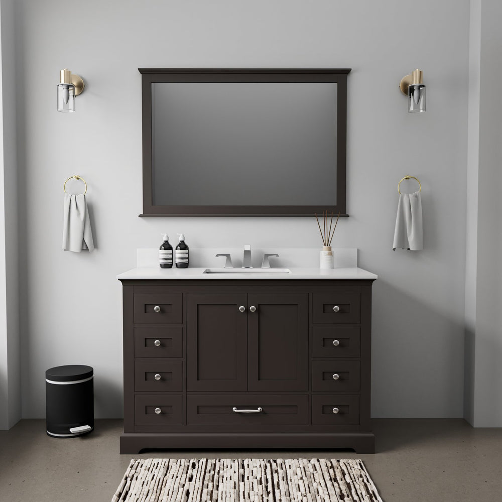 English Elm Espresso 48 in Single Bath Vanity with Cultured Marble Top, Soft-Close Drawers & Chrome Faucet Set B2731P258366