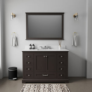English Elm Espresso 48 in Single Bath Vanity with Cultured Marble Top, Soft-Close Drawers & Chrome Faucet Set B2731P258366