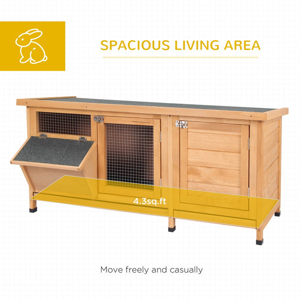English Elm Rabbit Hutch Fir Wood Outdoor Cage with Asphalt Roof Run Zone and Pull-out Trays T3971P388950