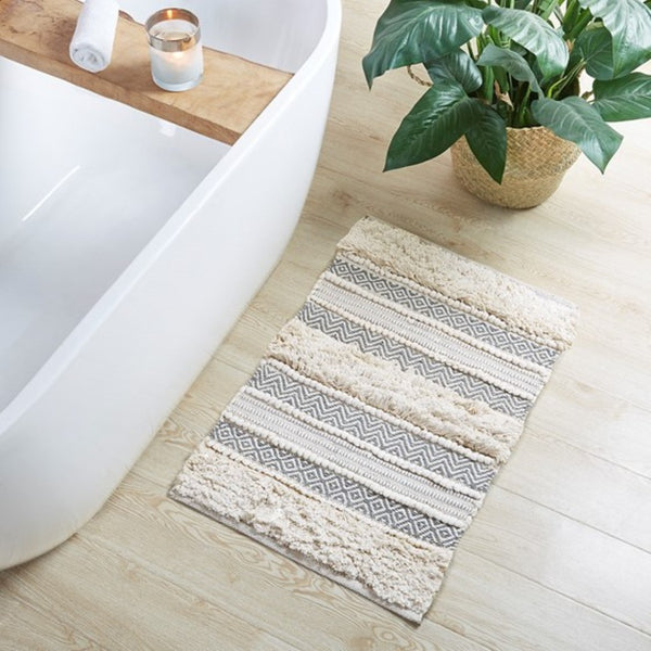 English Elm Woven Artisan-Crafted Bath Runner In Soft Grey, 22X58" - Boho Chic, Durable, Easy Care & Non-Skid Design B035129316-GIGA