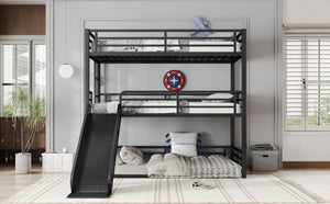 English Elm Twin Xl Metal Triple Bunk Bed With Slide, Heavy-Duty Design, Safety Guardrails, Space-Saving Solution W1580S00170-GIGA