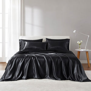 English Elm 4 Luxury Satin Twin Sheet Set - 100% Polyester, Soft Smooth 90g Finish, Deep Pocket Fit & Breathable Comfort Black 11.81 L x 9.84 W x 3.15 H B035P319692