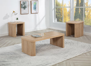 English Elm 3pc Mid-Century Inspired 3-Piece Coffee & End Table Set with Warm Wood Finish, Curved Edges, Casters B2741P369385