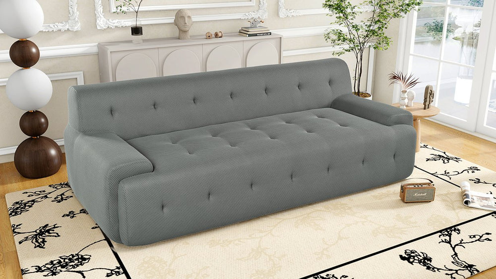 English Elm U_Style 86.2" Modern Tufted Upholstered 3-Seat Sofa with Foam+Pocket Spring, Plush Living Room Comfort Grey N711P206619E