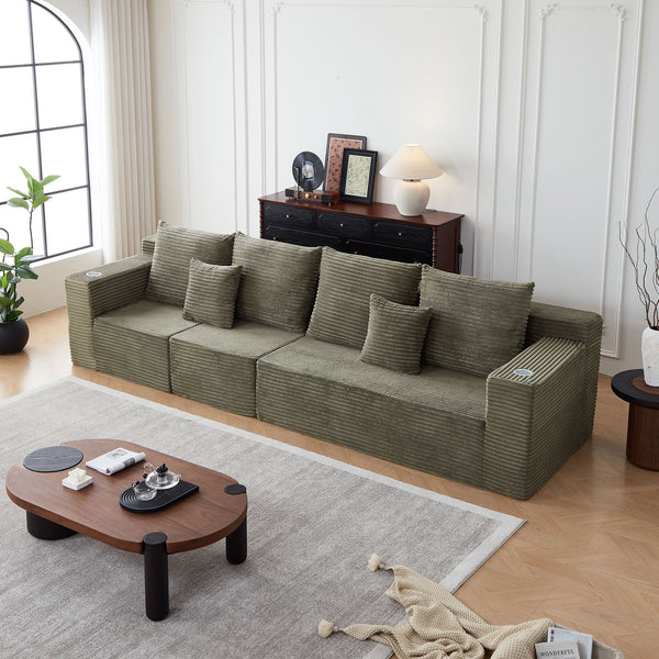 English Elm Deep Modular Cloud Couch In Soft Corduroy With Cup Holders – Cozy, Stylish, No Assembly Needed! W848S00055